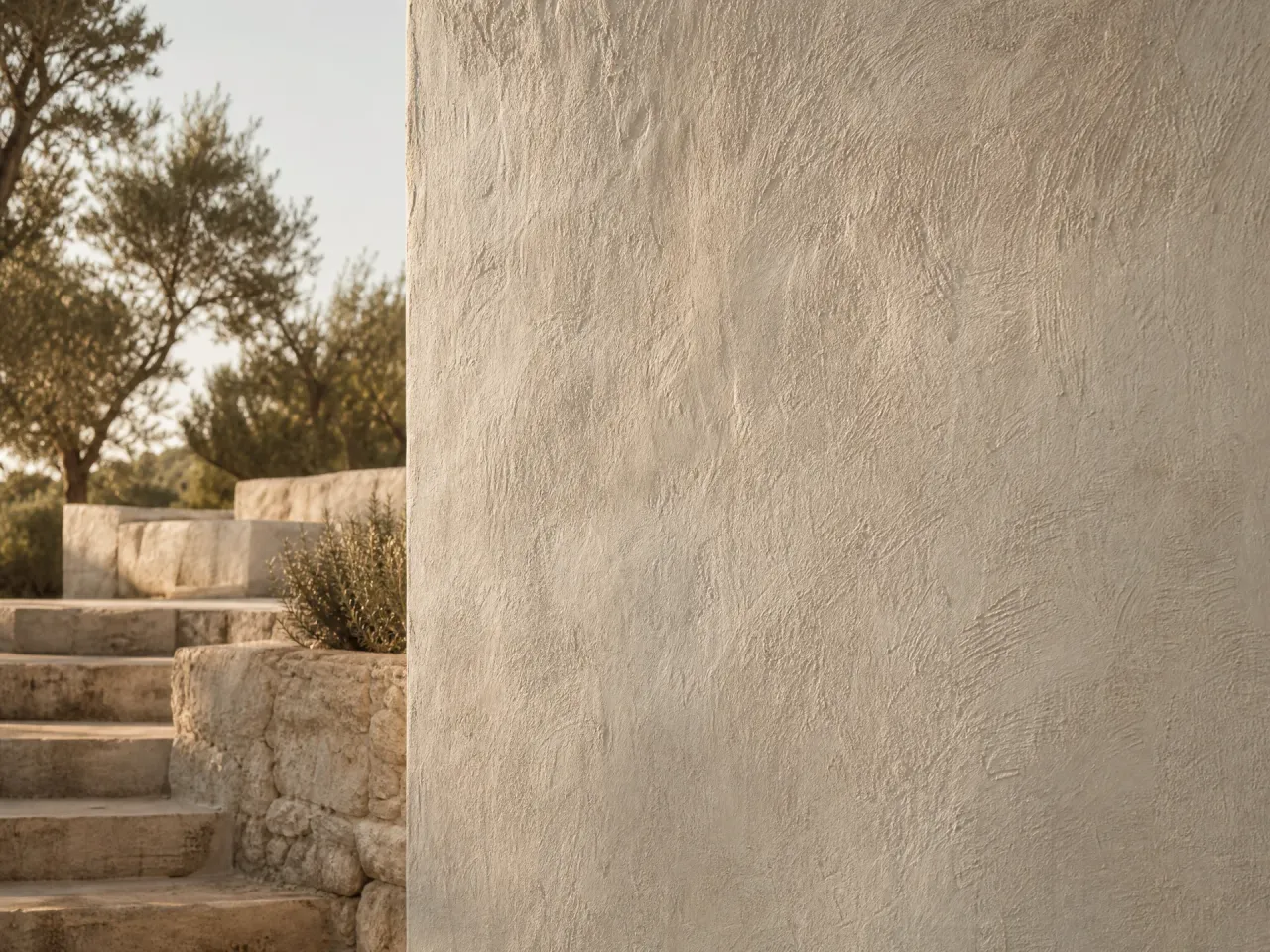 Close-up texture of hand-applied lime plaster wall with natural variation and shadow play